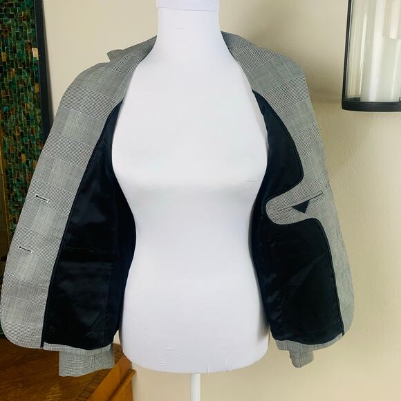 Theory Size 4 100% Wool Glen Plaid Blazer Jacket Gray Blue Career Office Work - Picture 6 of 10